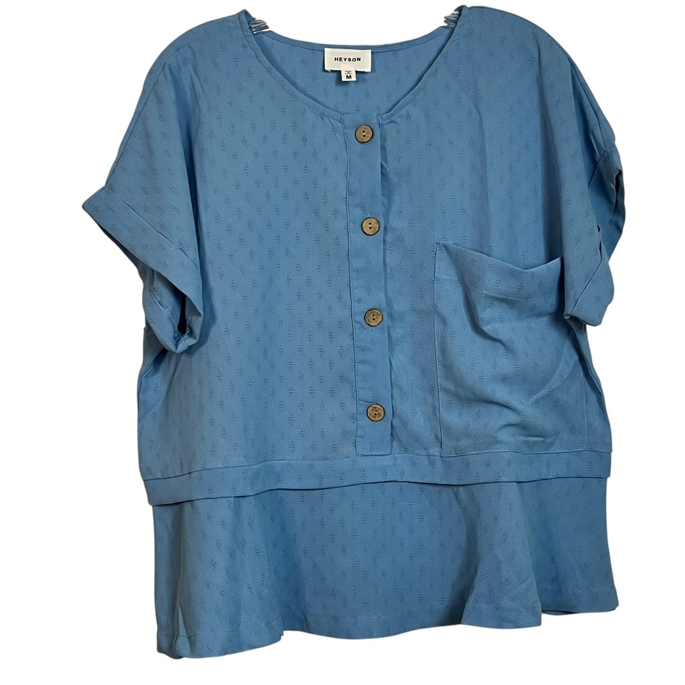 Heyson Women's Blue Short Sleeve‎ Top Layered Look Lagenlook Size M 3090 (3090)